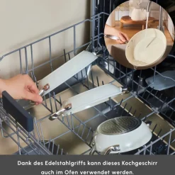 Karaca Swiss Crystal Produkte|Keramiktopf-Swiss Crystal Almond Cream Handle Flache Pfanne 18 cm Creme01