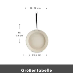 Karaca Keramikpfanne|Swiss Crystal Produkte-Swiss Crystal Almond Cream Pfanne mit Edelstahlgriff 32 cm Creme01
