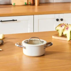 Karaca Swiss Crystal Produkte|Keramiktopf-Swiss Crystal Almond Edelstahlgriff Kasserolle 14 cm Creme01