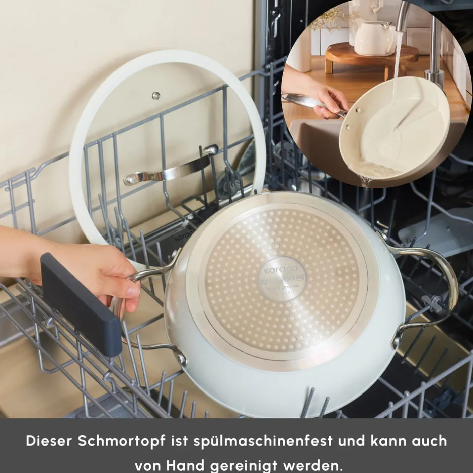 Karaca Swiss Crystal Produkte|Keramiktopf-Swiss Crystal Almond Edelstahlgriff Kasserolle 14 cm Creme01