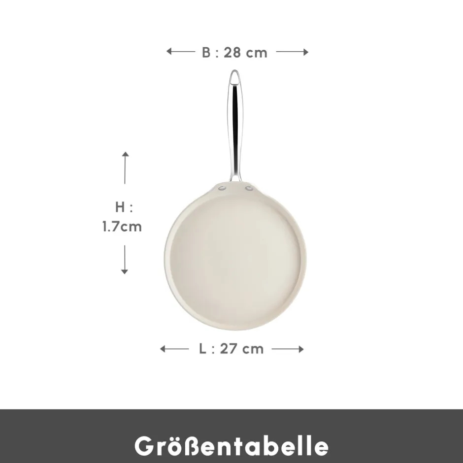 Karaca Keramikpfanne|Swiss Crystal Produkte-Swiss Crystal Almond Cream Pfannkuchenpfanne mit Edelstahlgriff 28 cm Creme01
