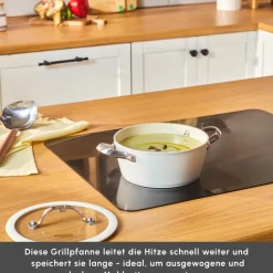 Karaca Swiss Crystal Produkte|Keramiktopf-Swiss Crystal Almond Cream Kasserolle mit Edelstahlgriff 18 cm Creme01