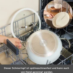 Karaca Swiss Crystal Produkte|Keramiktopf-Swiss Crystal Almond Cream Kasserolle mit Edelstahlgriff 18 cm Creme01