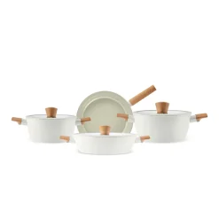 Karaca Swiss Crystal Produkte|Keramiktöpfe-Set-Swiss Crystal Almond Cream Induktionsfähiges 7-teiliges Töpfe-Set Creme01