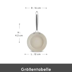 Karaca Keramikpfanne|Swiss Crystal Produkte-Swiss Crystal Almond Cream Pfanne mit Edelstahlgriff 16 cm Creme01