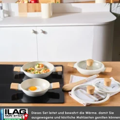 Karaca Keramikpfanne-Swiss Crystal Almond, 6 teiliges Schmortopf Set, Induktion Creme