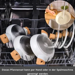 Karaca Keramikpfanne-Swiss Crystal Almond, 6 teiliges Schmortopf Set, Induktion Creme