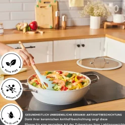Karaca Swiss Crystal Produkte|Keramiktopf-Swiss Crystal Almond Cream Handle Flache Kasserolle 30 cm Creme01