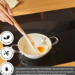 Karaca Swiss Crystal Produkte|Keramiktopf-Swiss Crystal Almond Cream Handle Flache Kasserolle 16 cm Creme01