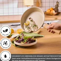 Karaca Swiss Crystal Produkte|Keramiktöpfe-Set-Swiss Crystal Almond 12-teiliges Kochgeschirr-Set Cream