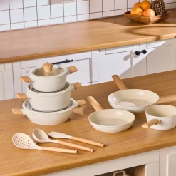 Karaca Swiss Crystal Produkte|Keramiktöpfe-Set-Swiss Crystal Almond 12-teiliges Kochgeschirr-Set Cream