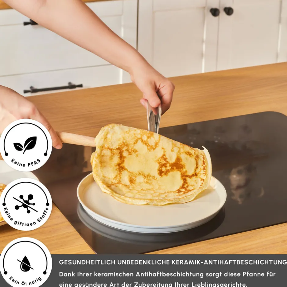 Karaca Swiss Crystal Produkte|Keramikpfanne-Swiss Crystal Almond Cream Pfannkuchen Pfanne 25 Cm Creme01