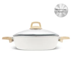 Karaca Swiss Crystal Produkte|Keramiktopf-Swiss Crystal Induktions Flacher Kochtopf, 26 cm, Creamy