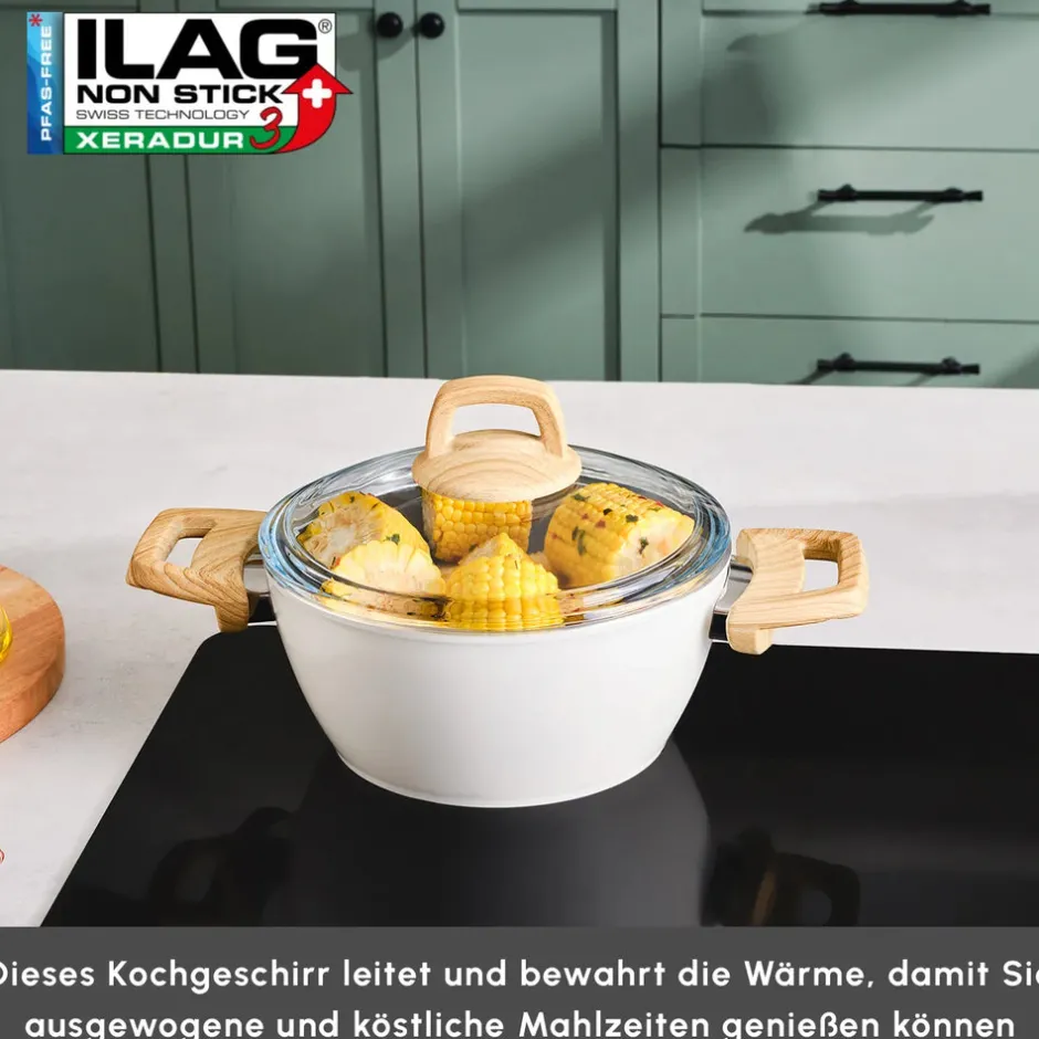 Karaca Swiss Crystal Produkte|Keramiktopf-Swiss Crystal Induktions Kochtopf Creamy, 20 cm