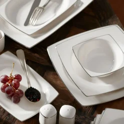 Karaca Tafelservice Für 12 Personen-Talia Cream 60-teiliges Tafelservice für 12 Personen Platin Eckig Platın
