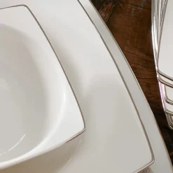 Karaca Tafelservice Für 12 Personen-Talia Cream 60-teiliges Tafelservice für 12 Personen Platin Eckig Platın