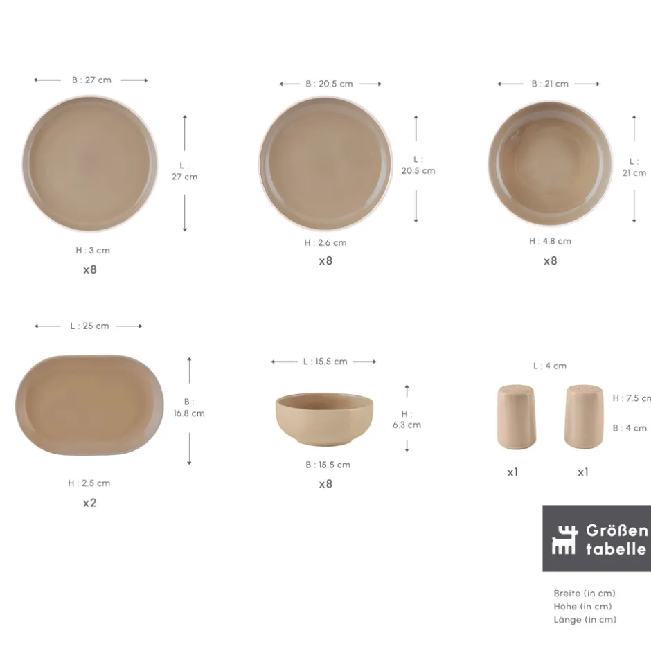 Karaca Tafelservice Für 12 Personen-Terra 36-Teiliges 8-Personen Geschirrset Creme Creme01
