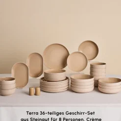 Karaca Tafelservice Für 12 Personen-Terra 36-Teiliges 8-Personen Geschirrset Creme Creme01