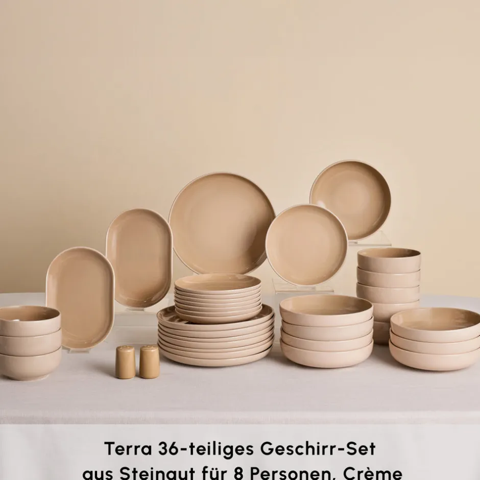 Karaca Tafelservice Für 12 Personen-Terra 36-Teiliges 8-Personen Geschirrset Creme Creme01