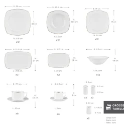 Karaca Tafelservice Für 12 Personen-Timeless Gold Square Geschirr-Set für 12 Personen, 84-teilig Weıß01