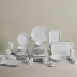 Karaca Tafelservice Für 12 Personen-Timeless Square Geschirr-Set für 12 Personen, 84-teilig Gold