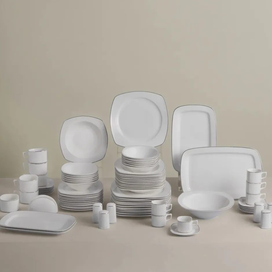 Karaca Tafelservice Für 12 Personen-Timeless Square Geschirr-Set für 12 Personen, 84-teilig Gold