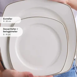 Karaca Tafelservice Für 12 Personen-Timeless Square Geschirr-Set für 12 Personen, 84-teilig Gold