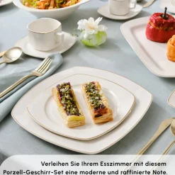 Karaca Tafelservice Für 12 Personen-Timeless Square Geschirr-Set für 12 Personen, 84-teilig Gold