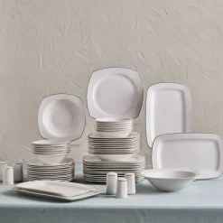 Karaca Tafelservice Für 12 Personen-Timeless 59-teiliges Porzellan Halb-Quadratisches Dinner-Set für 12 Personen, Gold