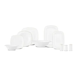 Karaca Tafelservice Für 12 Personen-Timeless 59-teiliges Porzellan Halb-Quadratisches Dinner-Set für 12 Personen, Gold