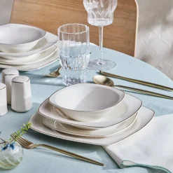Karaca Tafelservice Für 12 Personen-Timeless 59-teiliges Porzellan Halb-Quadratisches Dinner-Set für 12 Personen, Gold