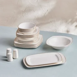 Karaca Tafelservice Für 12 Personen-Timeless 59-teiliges Porzellan Halb-Quadratisches Dinner-Set für 12 Personen, Gold