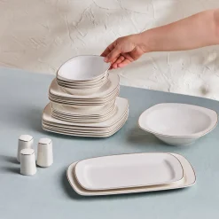 Karaca Tafelservice Für 12 Personen-Timeless 59-teiliges Porzellan Halb-Quadratisches Dinner-Set für 12 Personen, Gold