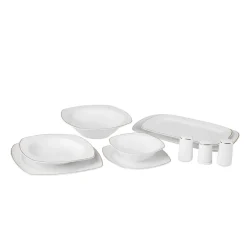 Karaca Tafelservice Für 12 Personen-Timeless 59-teiliges Porzellan Halb-Quadratisches Dinner-Set für 12 Personen, Gold
