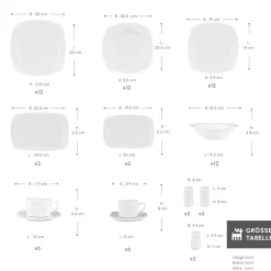 Karaca Tafelservice Für 12 Personen-Timeless White Square Geschirr-Set für 12 Personen, 84 Teilig Weıß