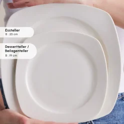 Karaca Tafelservice Für 12 Personen-Timeless White Square Geschirr-Set für 12 Personen, 84 Teilig Weıß