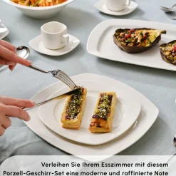 Karaca Tafelservice Für 12 Personen-Timeless White Square Geschirr-Set für 12 Personen, 84 Teilig Weıß