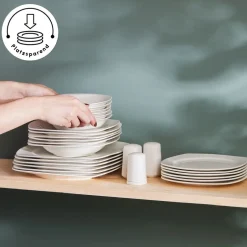 Karaca Tafelservice Für 12 Personen-Timeless White Square Geschirr-Set für 12 Personen, 84 Teilig Weıß