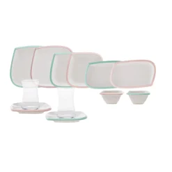 Karaca Frühstücksset Für 6 Personen-Tiny Rim für 6 Personen Frühstücksset und Servierschalen, 26 Teilig, Rosa Grün Multıfarben