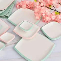Karaca Frühstücksset Für 6 Personen-Tiny Rim für 6 Personen Frühstücksset und Servierschalen, 26 Teilig, Rosa Grün Multıfarben