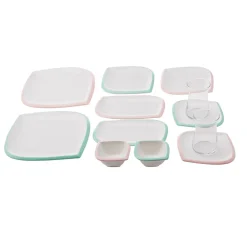 Karaca Frühstücksset Für 6 Personen-Tiny Rim für 6 Personen Frühstücksset und Servierschalen, 26 Teilig, Rosa Grün Multıfarben