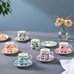 Karaca Mokka & Espressotassen Set-Tracy 12-teiliges Bone China Espresso Türkisch-Kaffeetassen-Set für 6 Personen, 80 ml, Mehrfarbig Gold