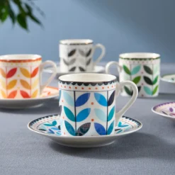 Karaca Mokka & Espressotassen Set-Tracy 12-teiliges Bone China Espresso Türkisch-Kaffeetassen-Set für 6 Personen, 80 ml, Mehrfarbig Gold