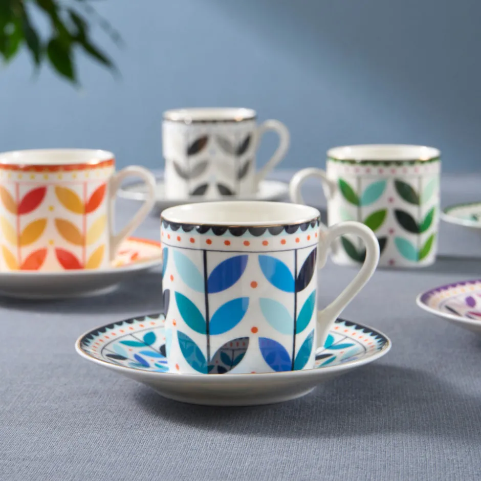 Karaca Mokka & Espressotassen Set-Tracy 12-teiliges Bone China Espresso Türkisch-Kaffeetassen-Set für 6 Personen, 80 ml, Mehrfarbig Gold