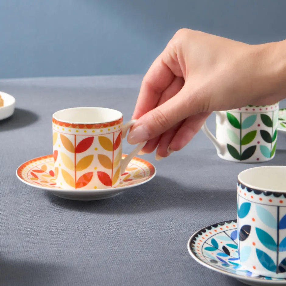 Karaca Mokka & Espressotassen Set-Tracy 12-teiliges Bone China Espresso Türkisch-Kaffeetassen-Set für 6 Personen, 80 ml, Mehrfarbig Gold