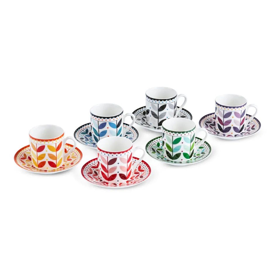 Karaca Mokka & Espressotassen Set-Tracy 12-teiliges Bone China Espresso Türkisch-Kaffeetassen-Set für 6 Personen, 80 ml, Mehrfarbig Gold