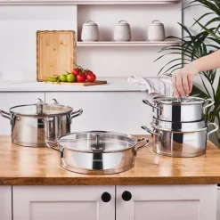 Karaca Stahltopf Sets-Vapor 8-teiliges Edelstahl-Topfset mit Sieb