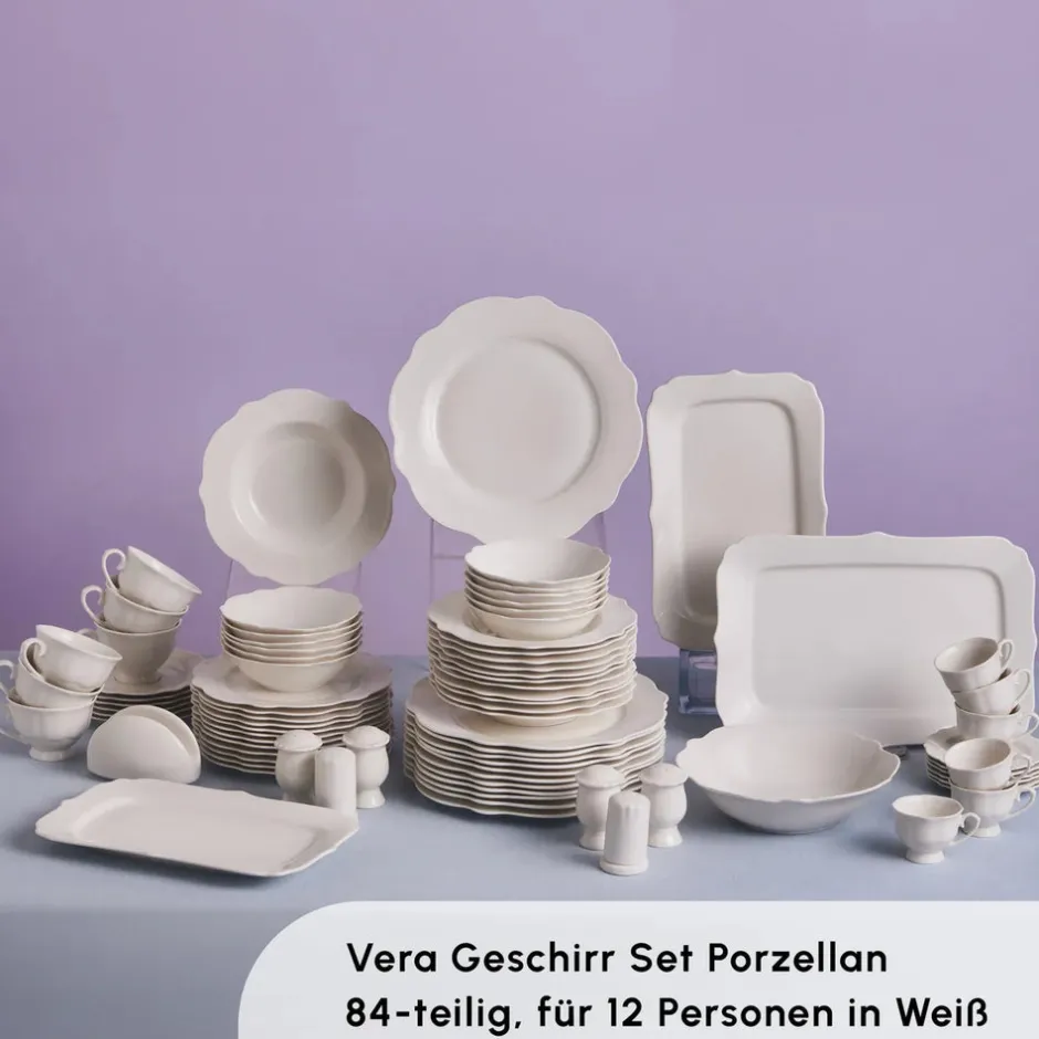 Karaca Tafelservice Für 12 Personen-Vera White Geschirrset für 12 Personen, 84 teilig Weıß