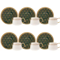 Karaca Mokka & Espressotassen Set-Verde 12-teiliges Porzellan Espresso Türkischer Kaffeetassen-Set für 6 Personen, 100 ml, Mehrfarbig Grün01