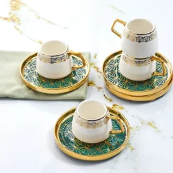 Karaca Mokka & Espressotassen Set-Verde 12-teiliges Porzellan Espresso Türkischer Kaffeetassen-Set für 6 Personen, 100 ml, Mehrfarbig Grün01